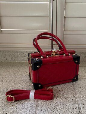 NEW Red Patent Kisslock Jeweled Square Handbag